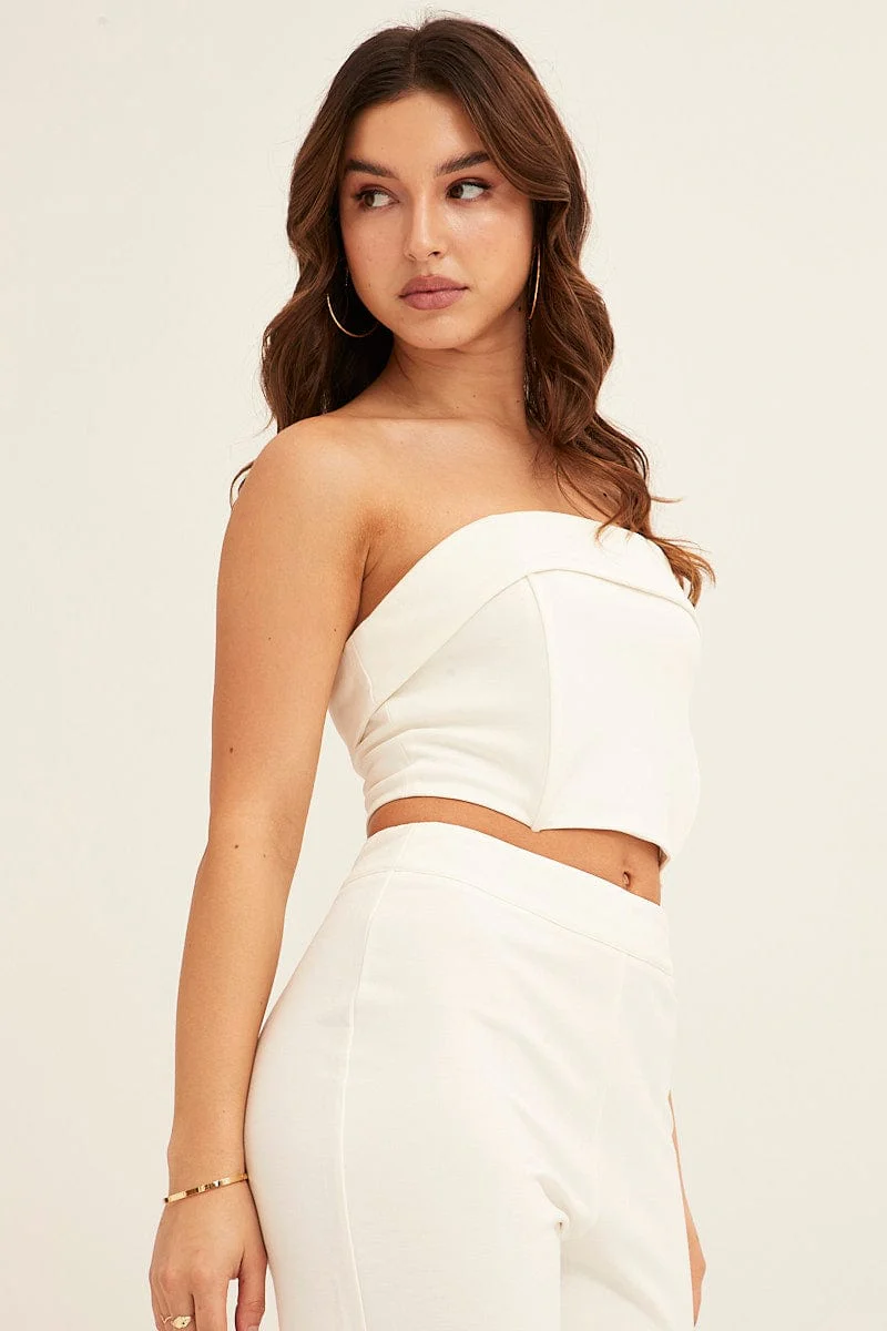 White Bandeau Top Crop Ponte