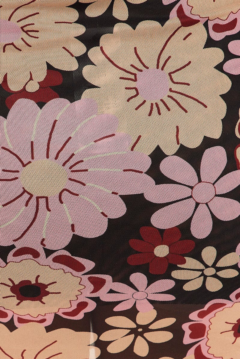 Black Floral Mini Skirt Mesh