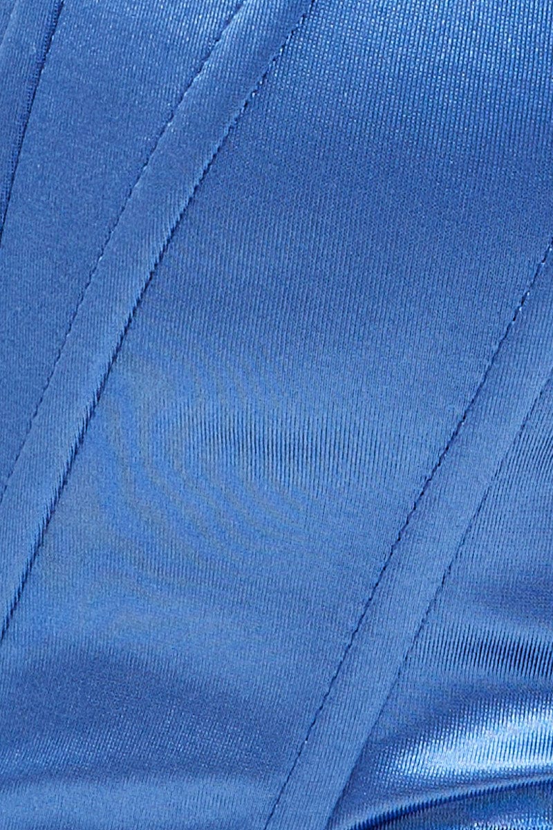 Blue Bandeau Sleeveless Strapless Stretch Satin