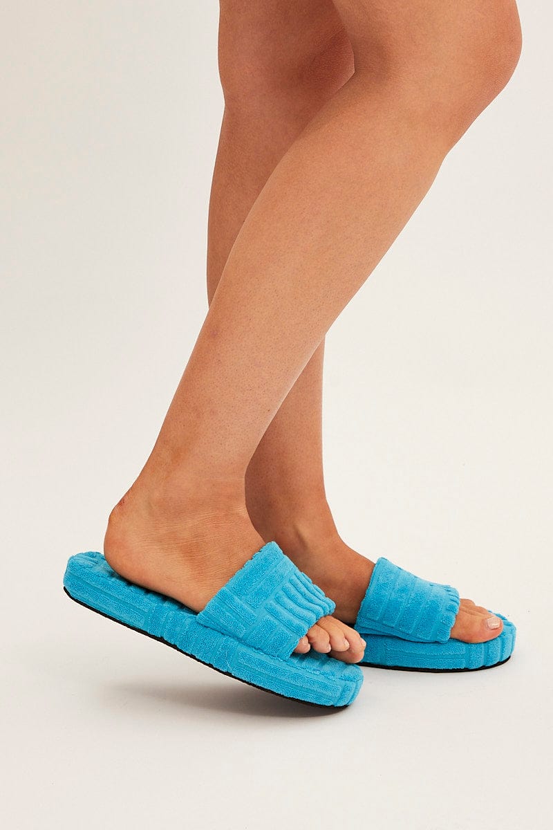 Blue Toweling Detail Slippers