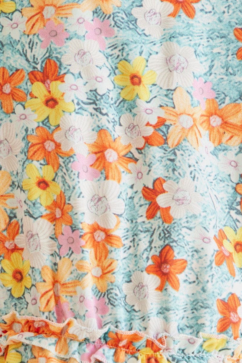 Print Mini Dress Short Sleeve V Neck