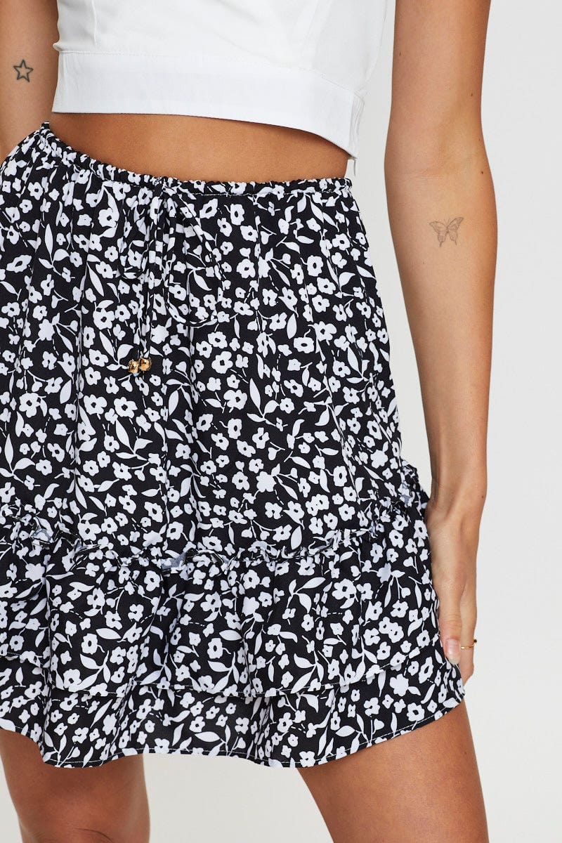 Print Flare Skirt Mini High Rise