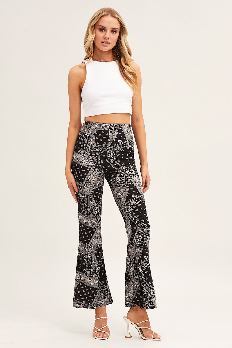 Boho Print Flare Pant Mid Rise Print