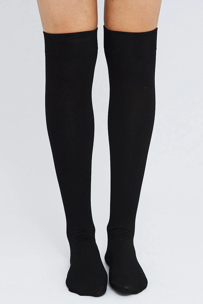 Black Knit Over Knee Socks