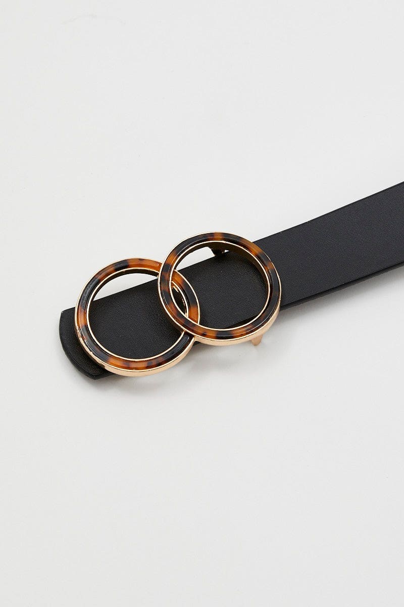 Black Double Circle Tortoise Shell Buckle Belt