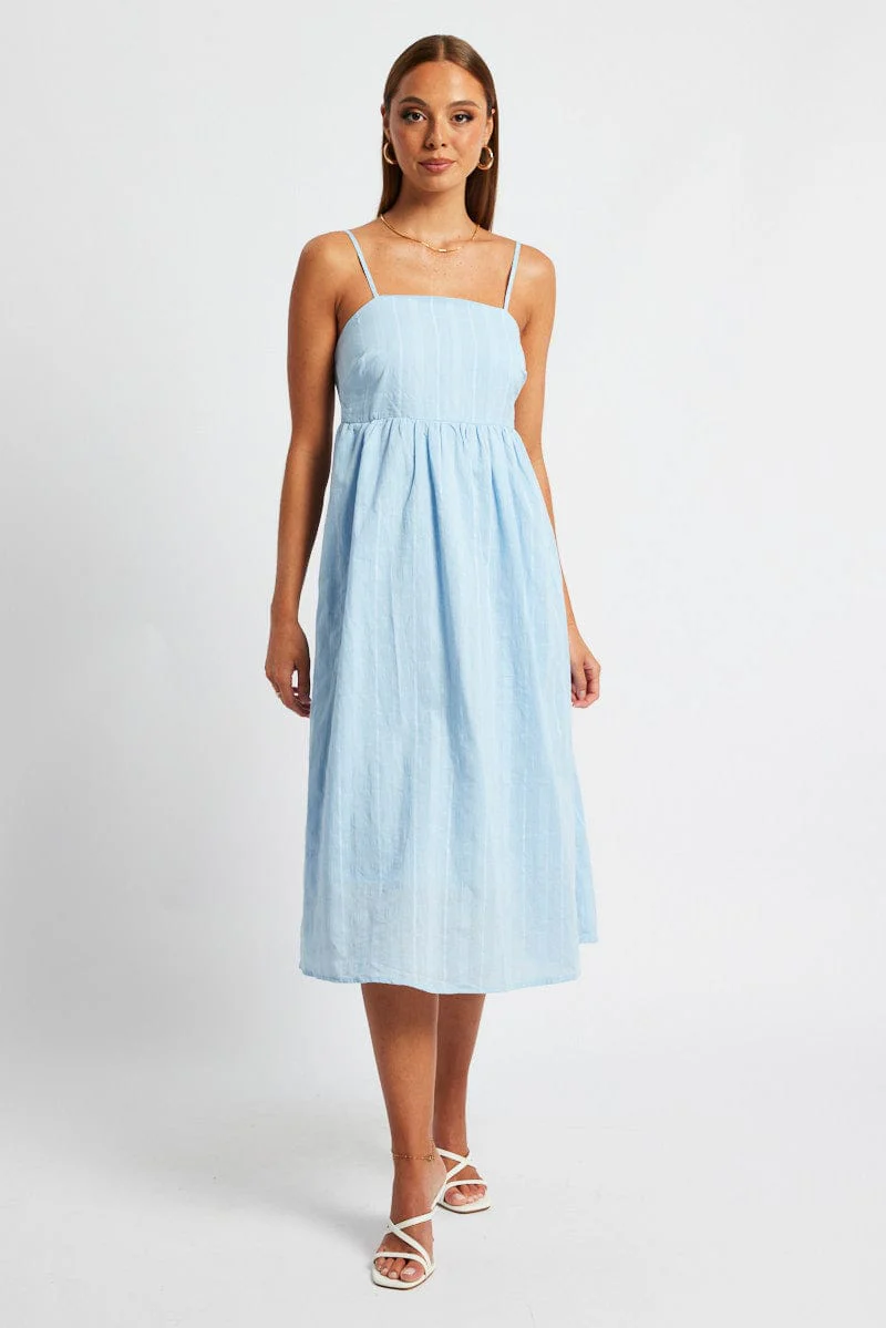 Blue Midi Dress Sleeveless Self Check