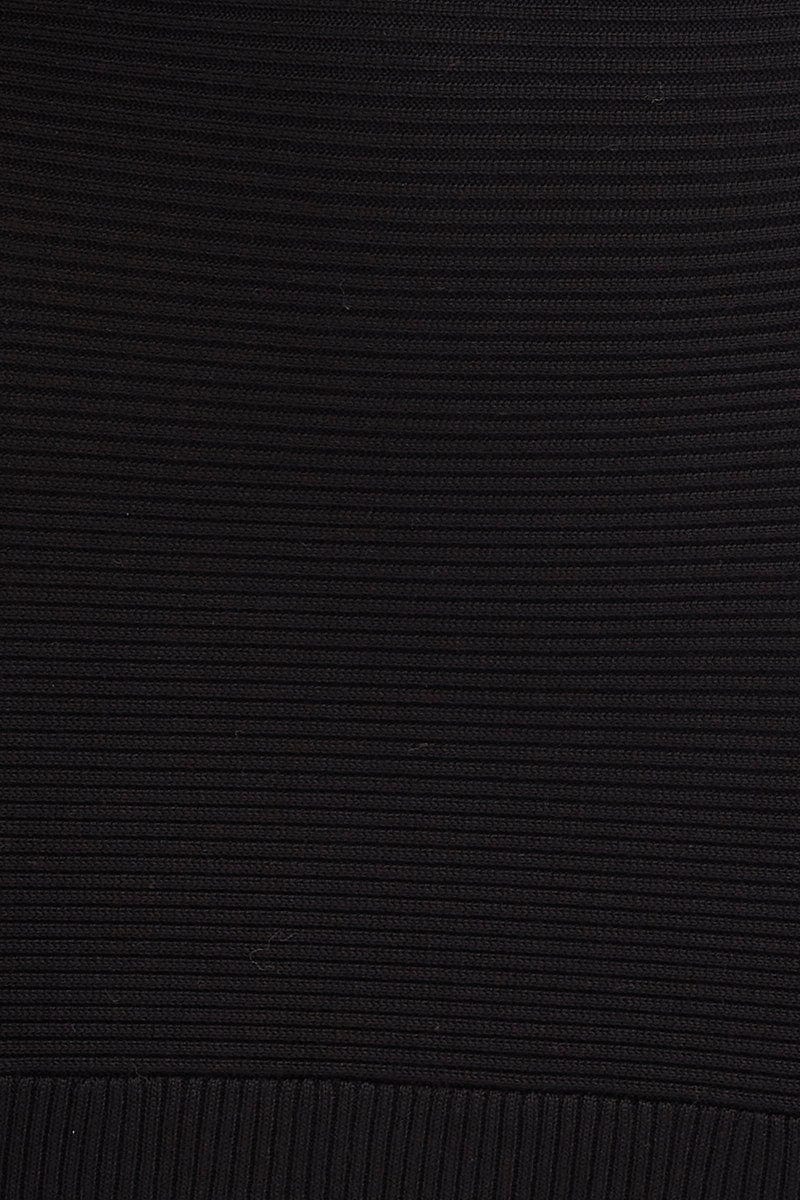 Black Knit Skirt Midi Side Split