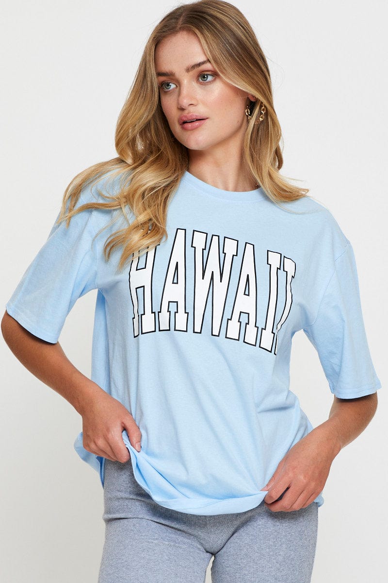 Blue Graphic T Shirt Short Sleeve