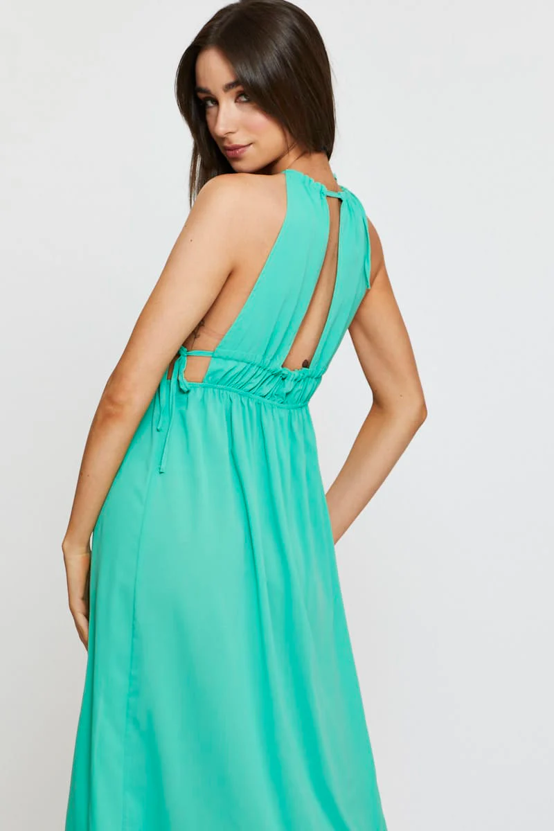 Green Midi Dress Sleeveless Front Split