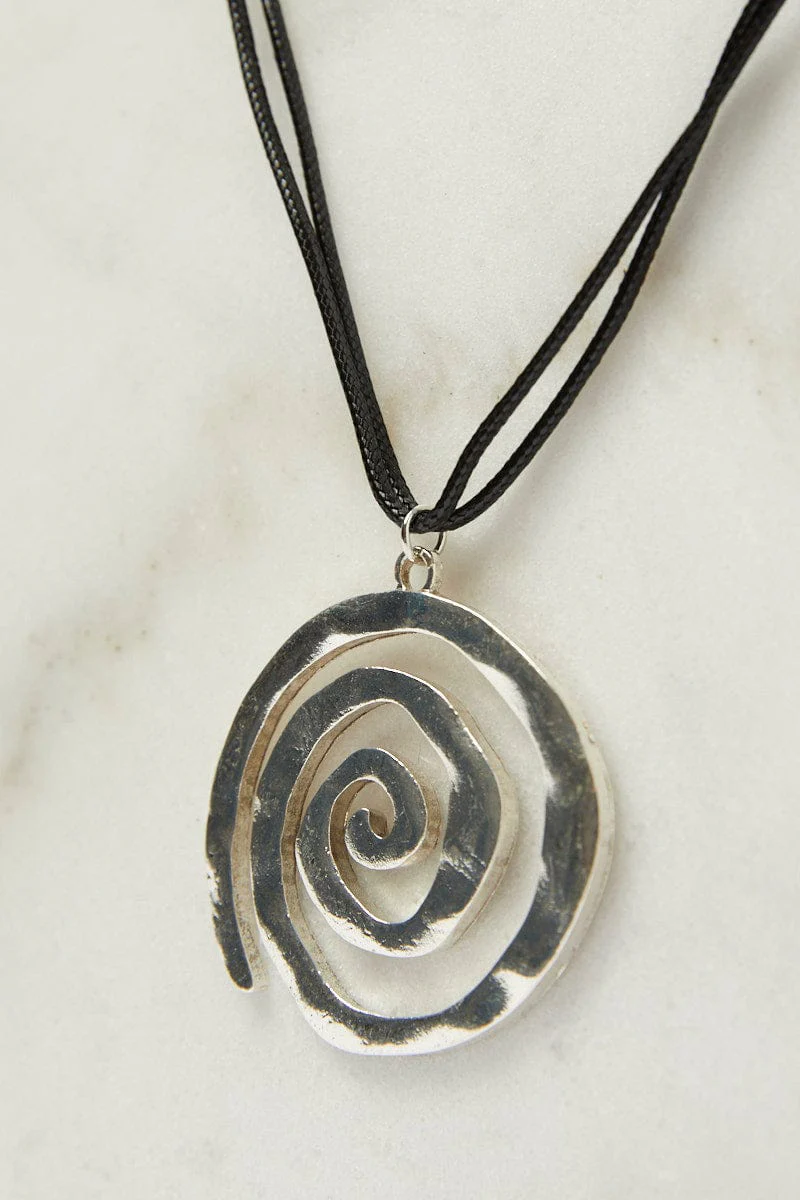 Silver Abstract Swirl Corded Necklace