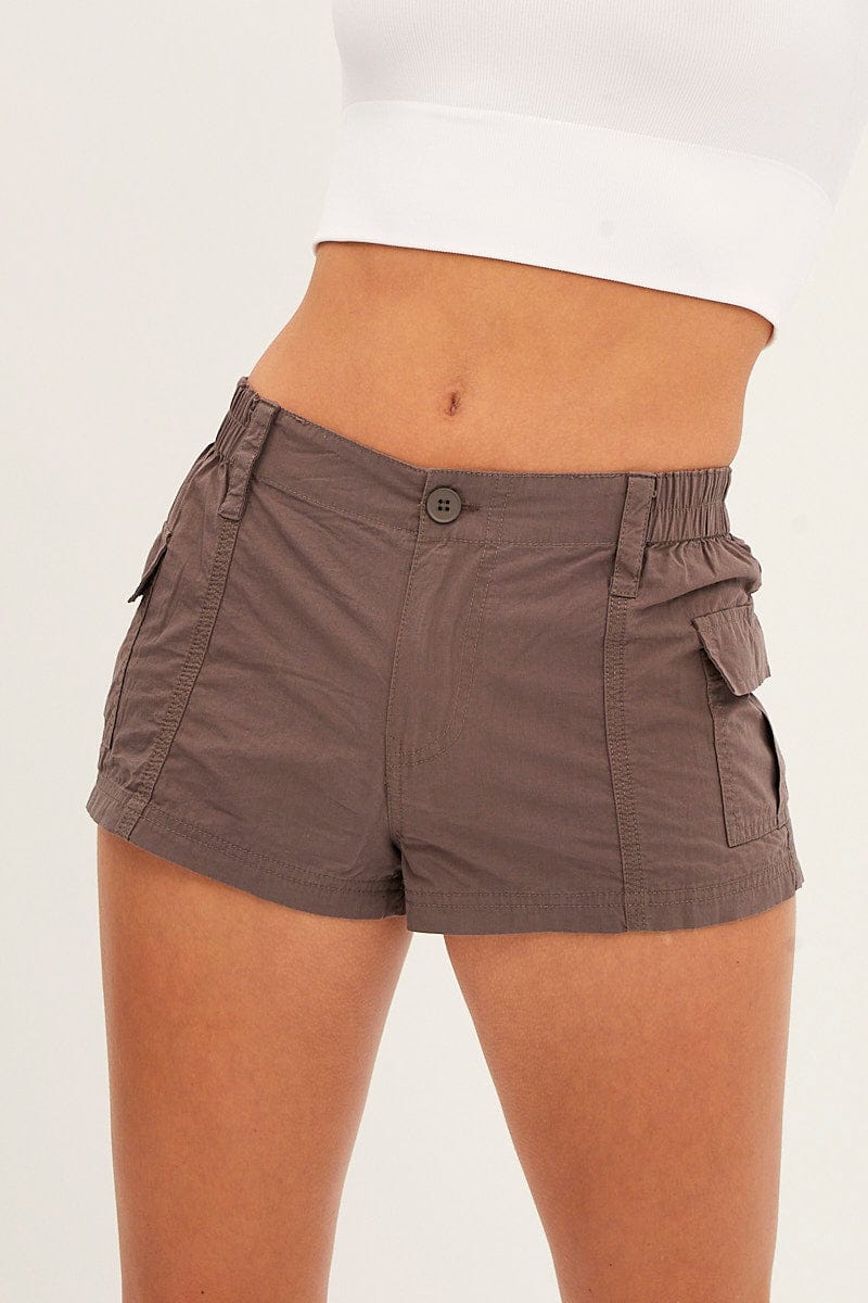 Brown Cargo Shorts Low Rise