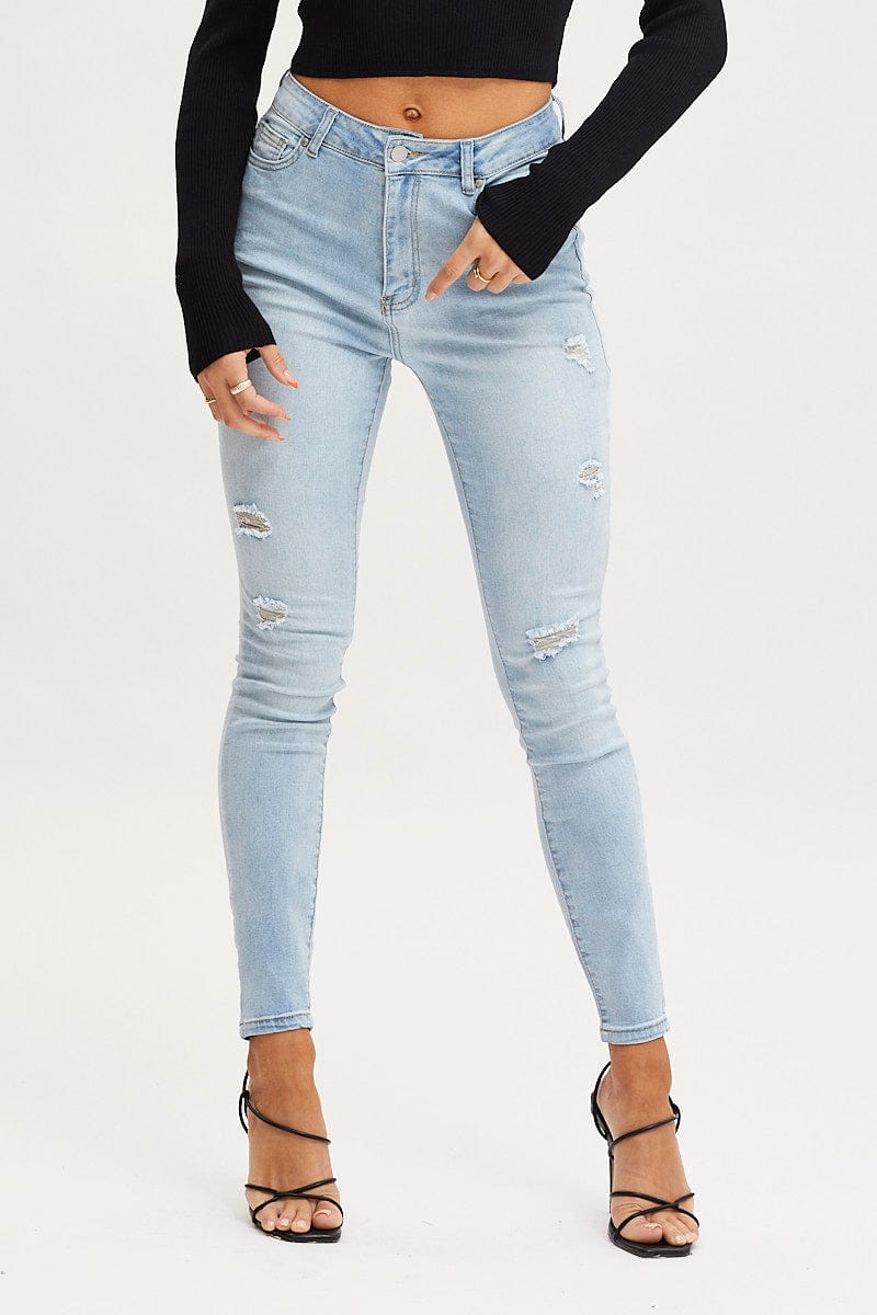 Blue Skinny Denim Jeans Mid Rise
