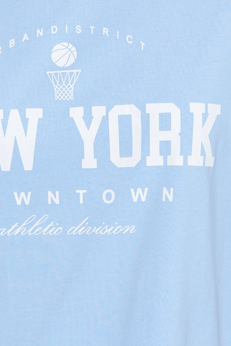 Blue Graphic T Shirt Short Sleeve