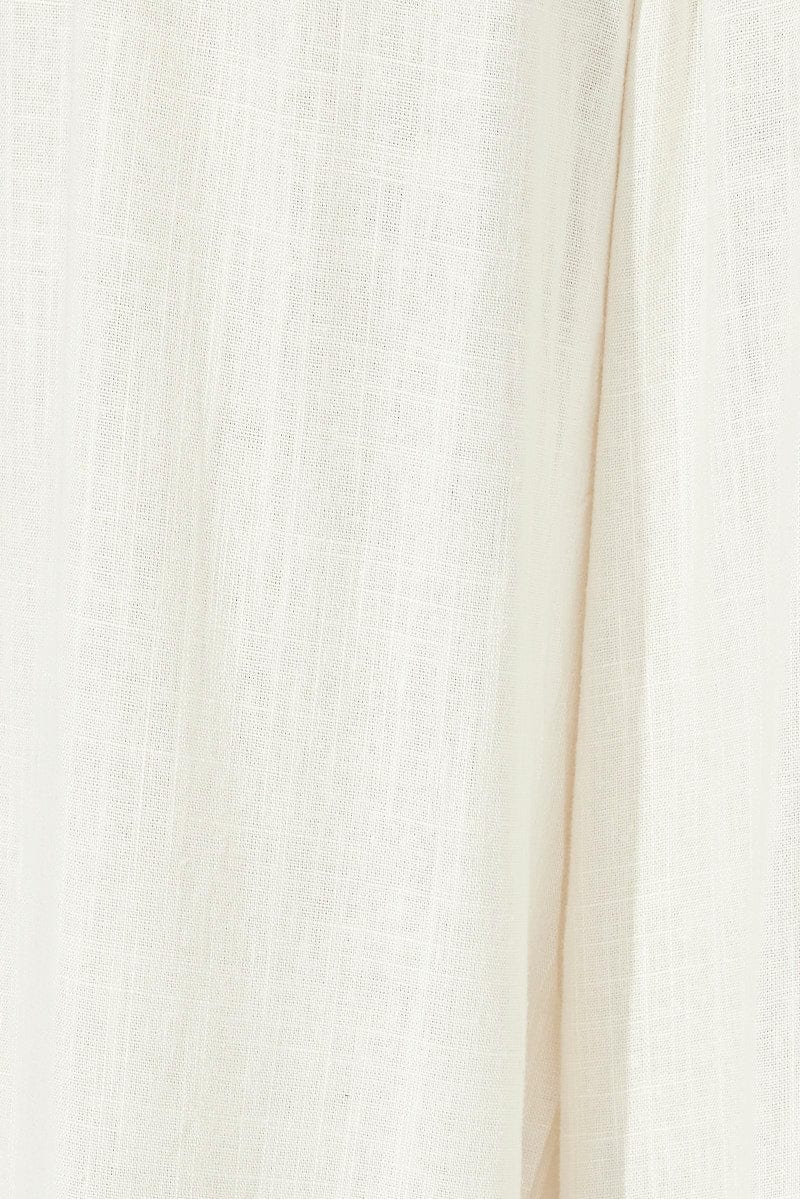 White Wide Leg Pants Low Rise Linen Blend