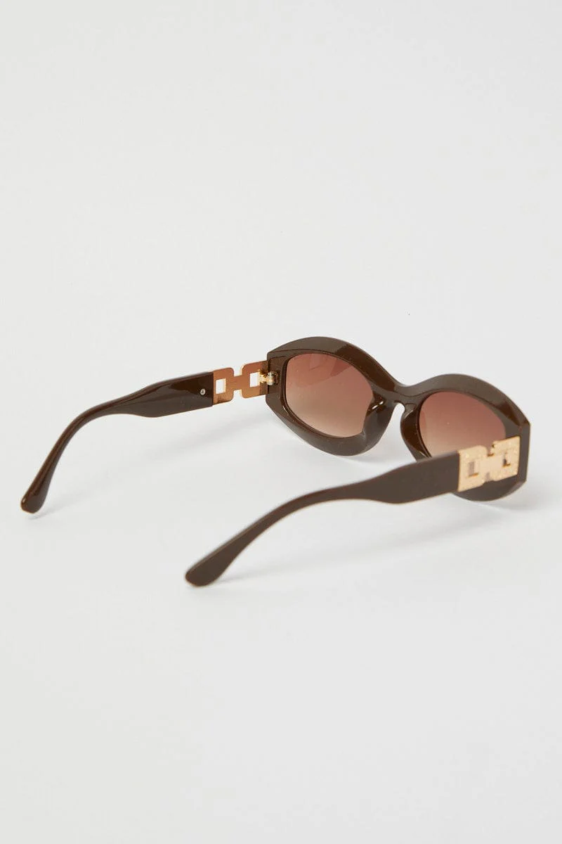 Brown Fashion Sunglasses Gold Hardwear Detail
