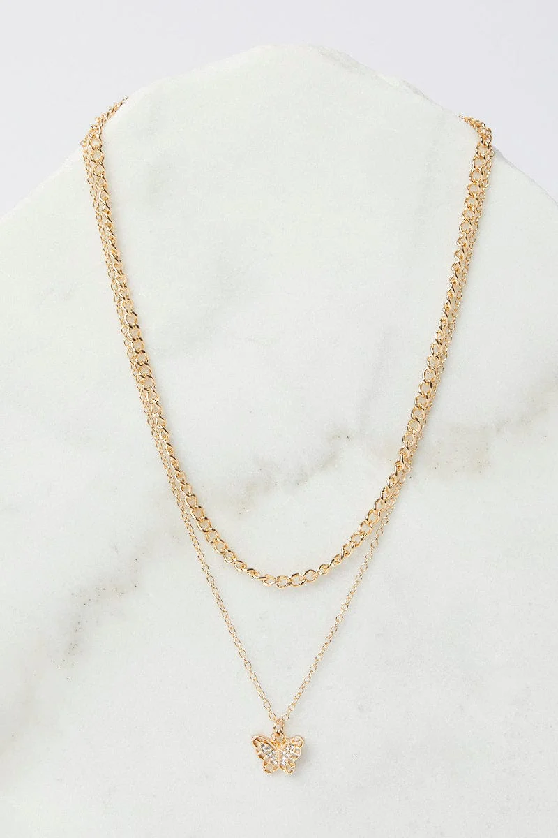 Gold Butterfly Layered Necklace