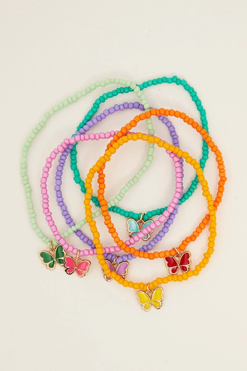 Multi 6 Pack Butterfly Charm Beads Bracelets