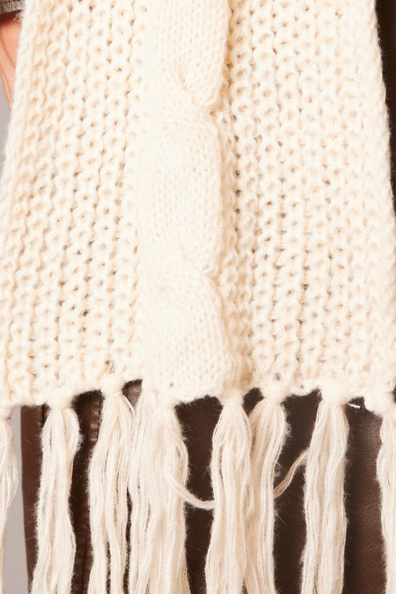 White Knit Scarf with Tassel