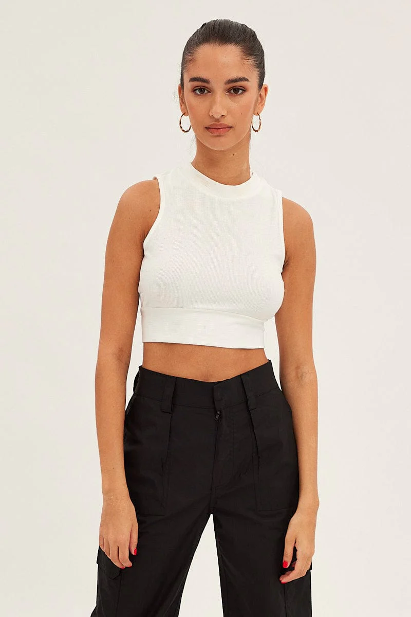 White Rib Jersey Cropped Top