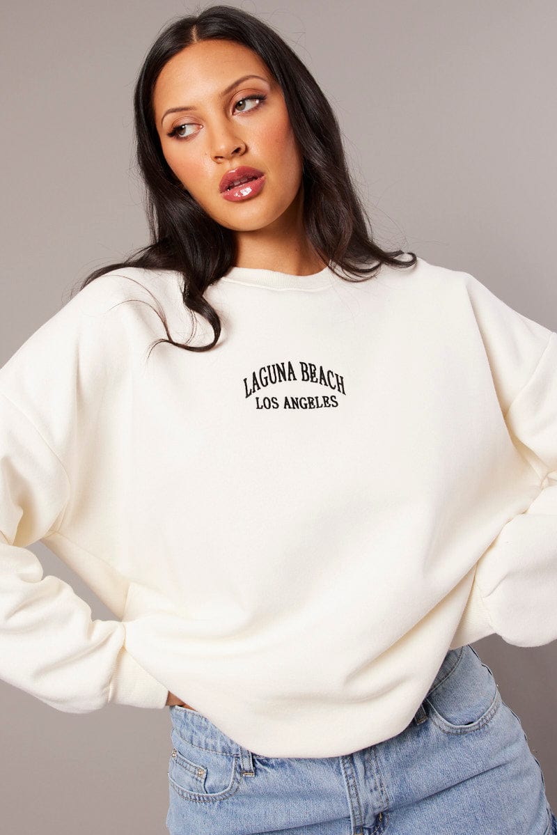 White Graphic Sweater Long Sleeve