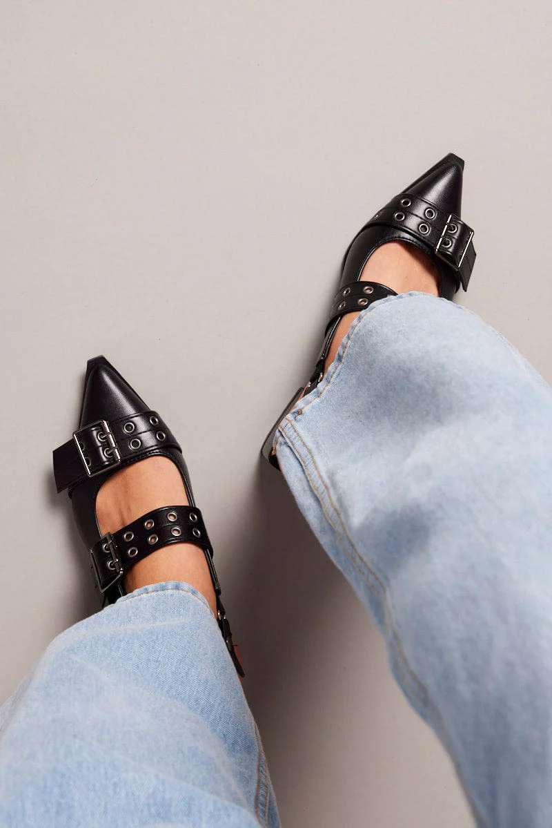 Black Eyelet Detail Sandals