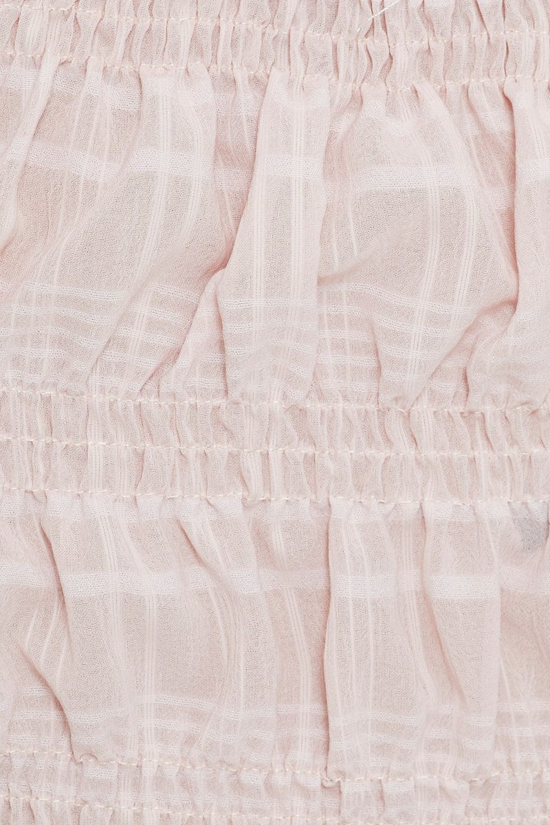 Pink Short Sleeve Textured Shirred Puff Sleeve Crop Top