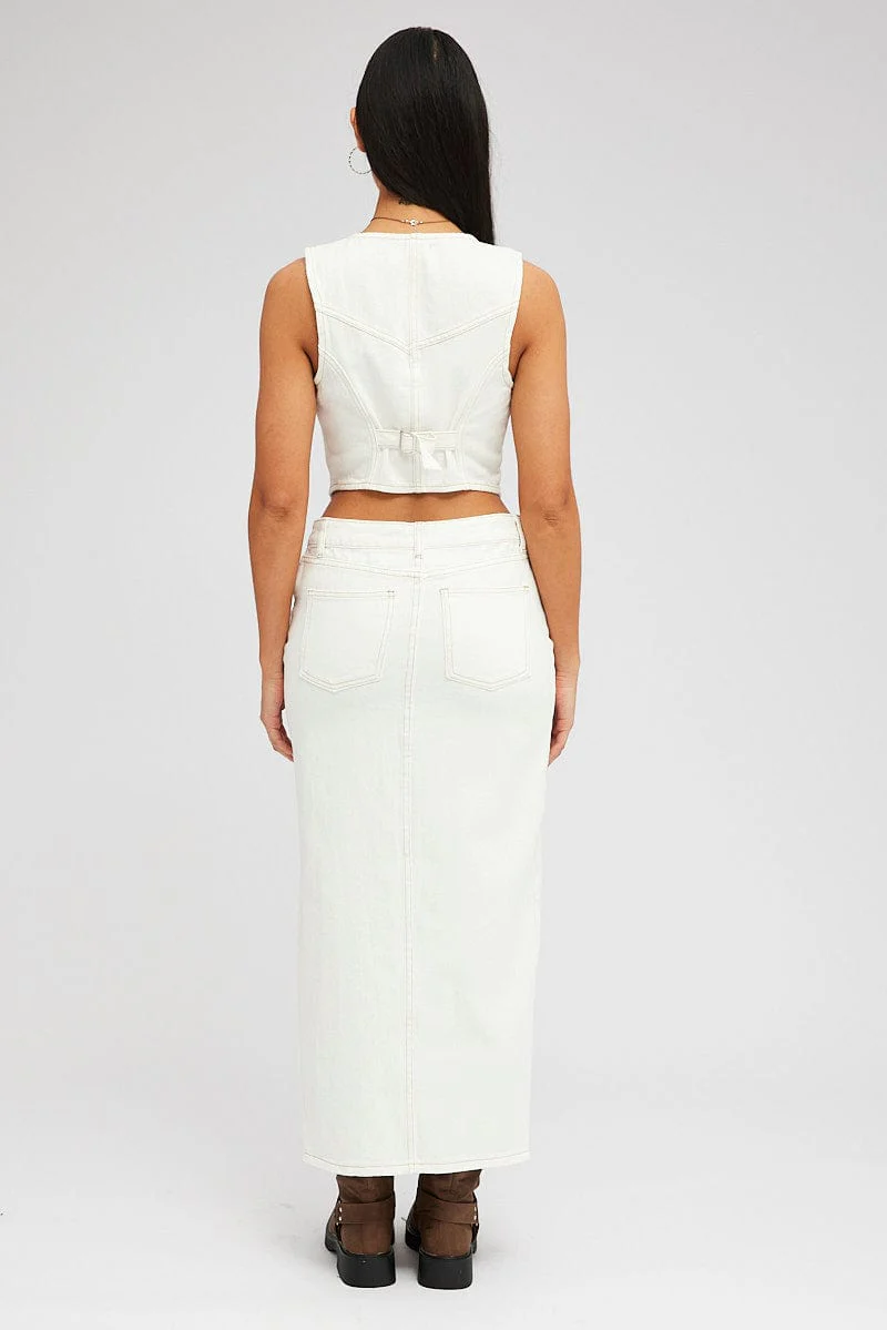White Denim Skirt High Rise Maxi