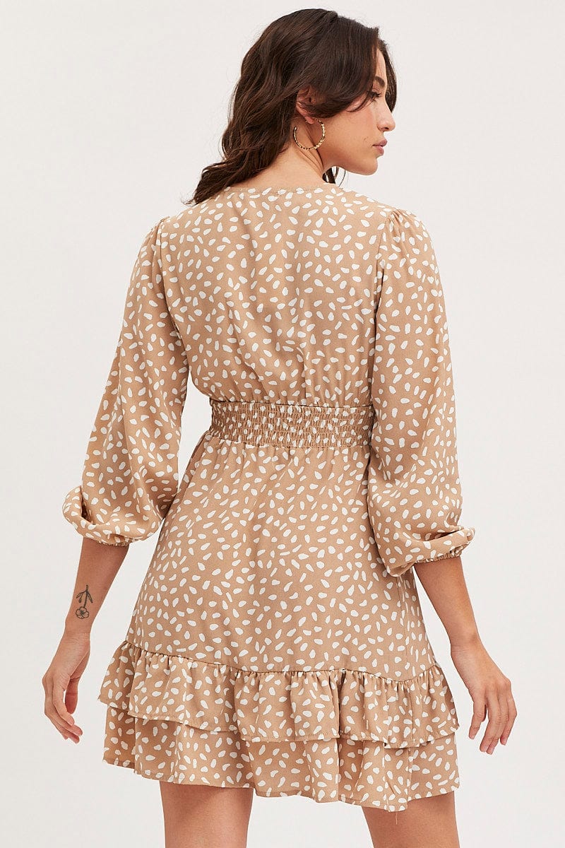Geo Print Skater Dress Long Sleeve Mini