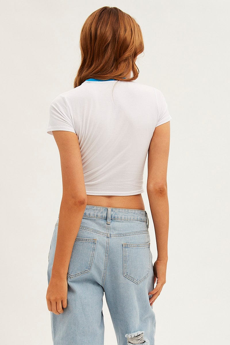 White Baby T-Shirt Butterfly Short Sleeve Crop