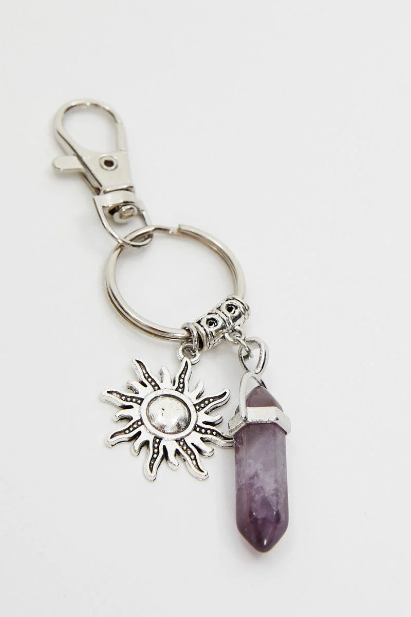 Purple Christmas Crystal Key Ring On Carding
