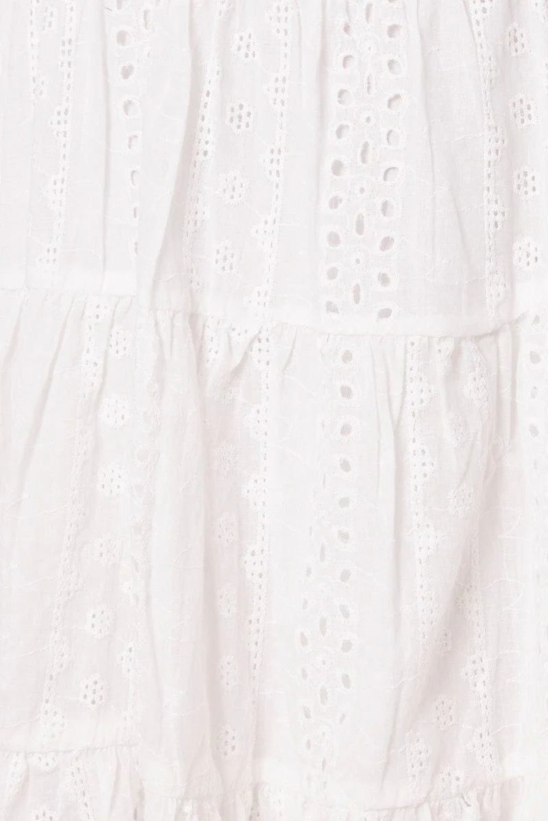 White Fit and Flare Dress Sleeveless Broidery