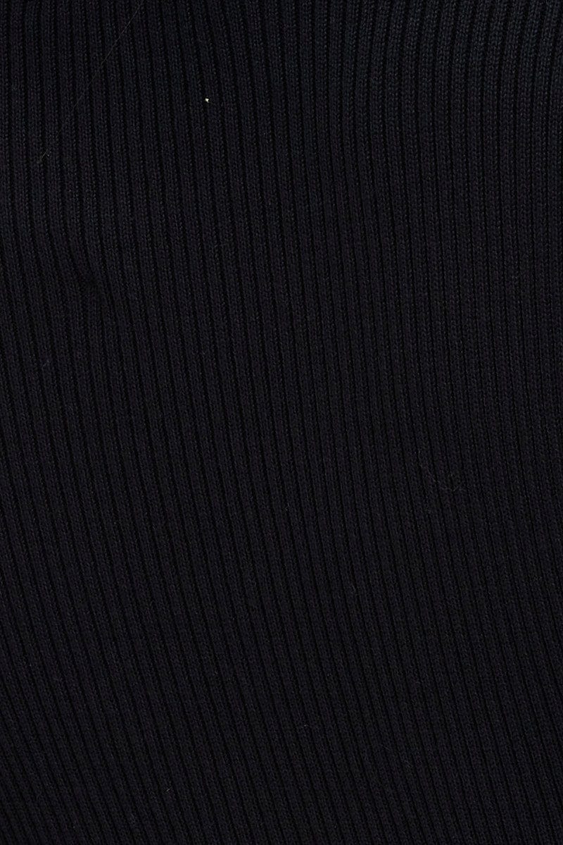 Black Knit Dress Sleeveless Round Neck Midi Shoulder Pad