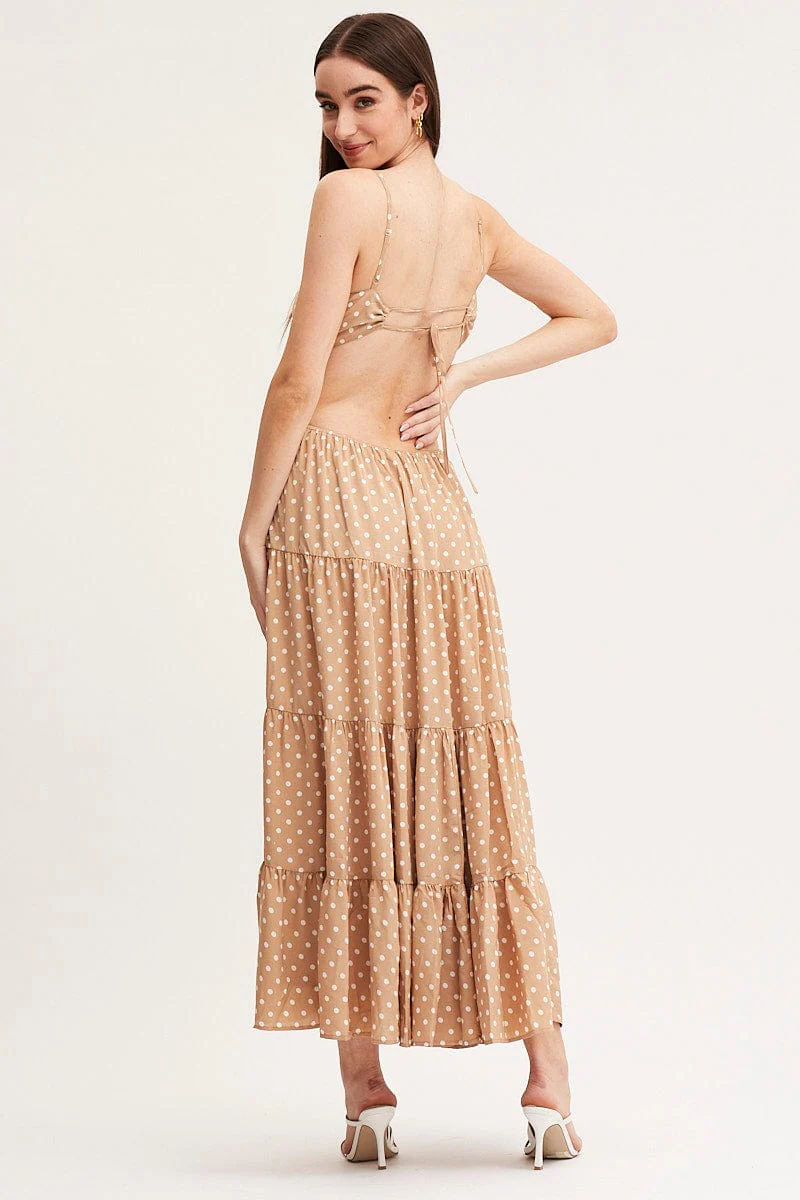 Polka Dot Maxi Dress Sleeveless Evening