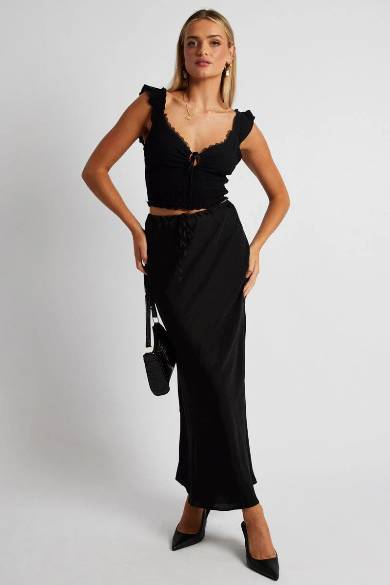 Black Smocked Crop Top Sleeveless