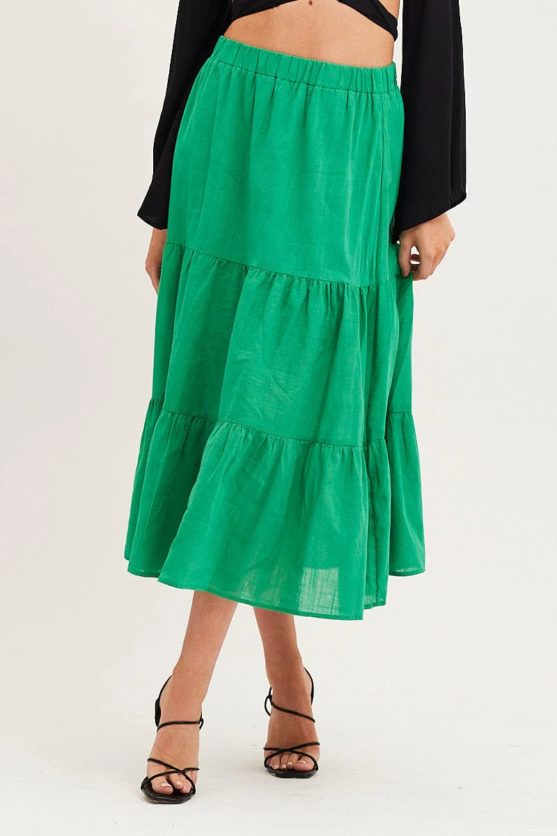Green Midi Skirt High Rise