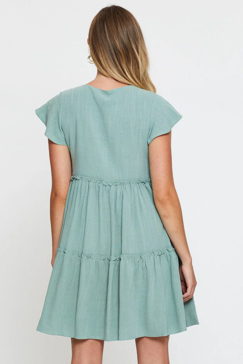 Green Mini Dress Short Sleeve