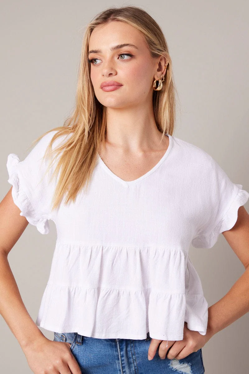 White Tiered Top Short Sleeve