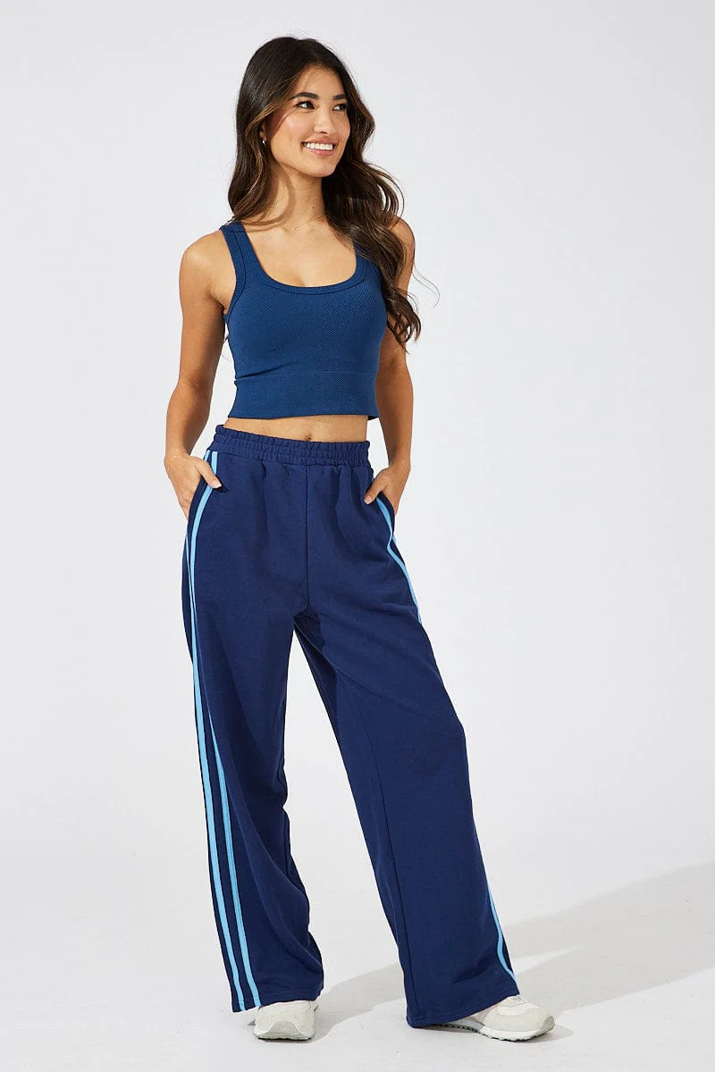 Blue Wide Leg Track Pants