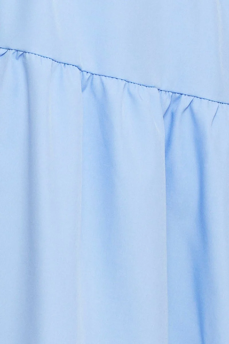 Blue Midi Dress Short Sleeve Round Neck