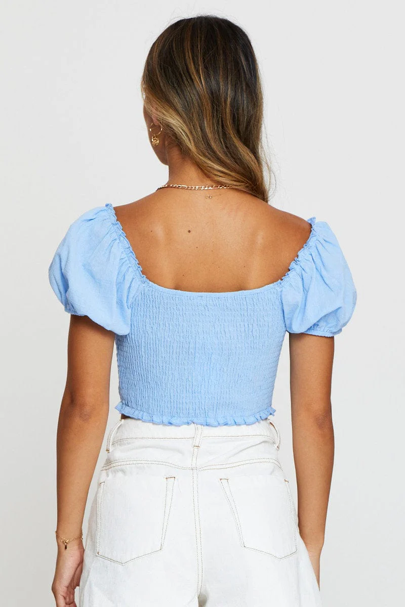 Blue Crop Top Short Sleeve