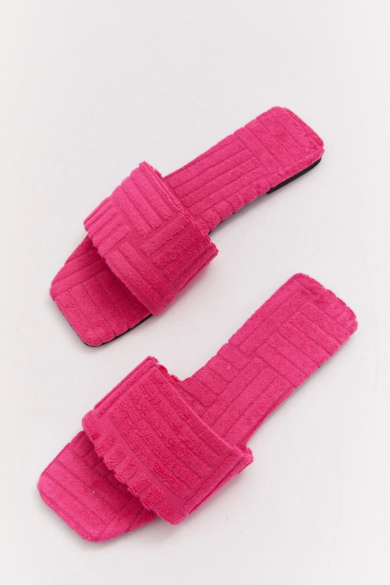 Pink Square Toe Toweling Detail Slippers