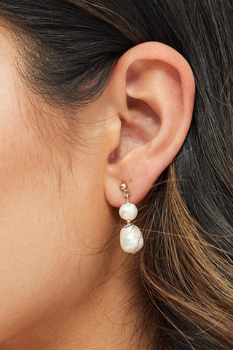 White Faux Pearl Earrings