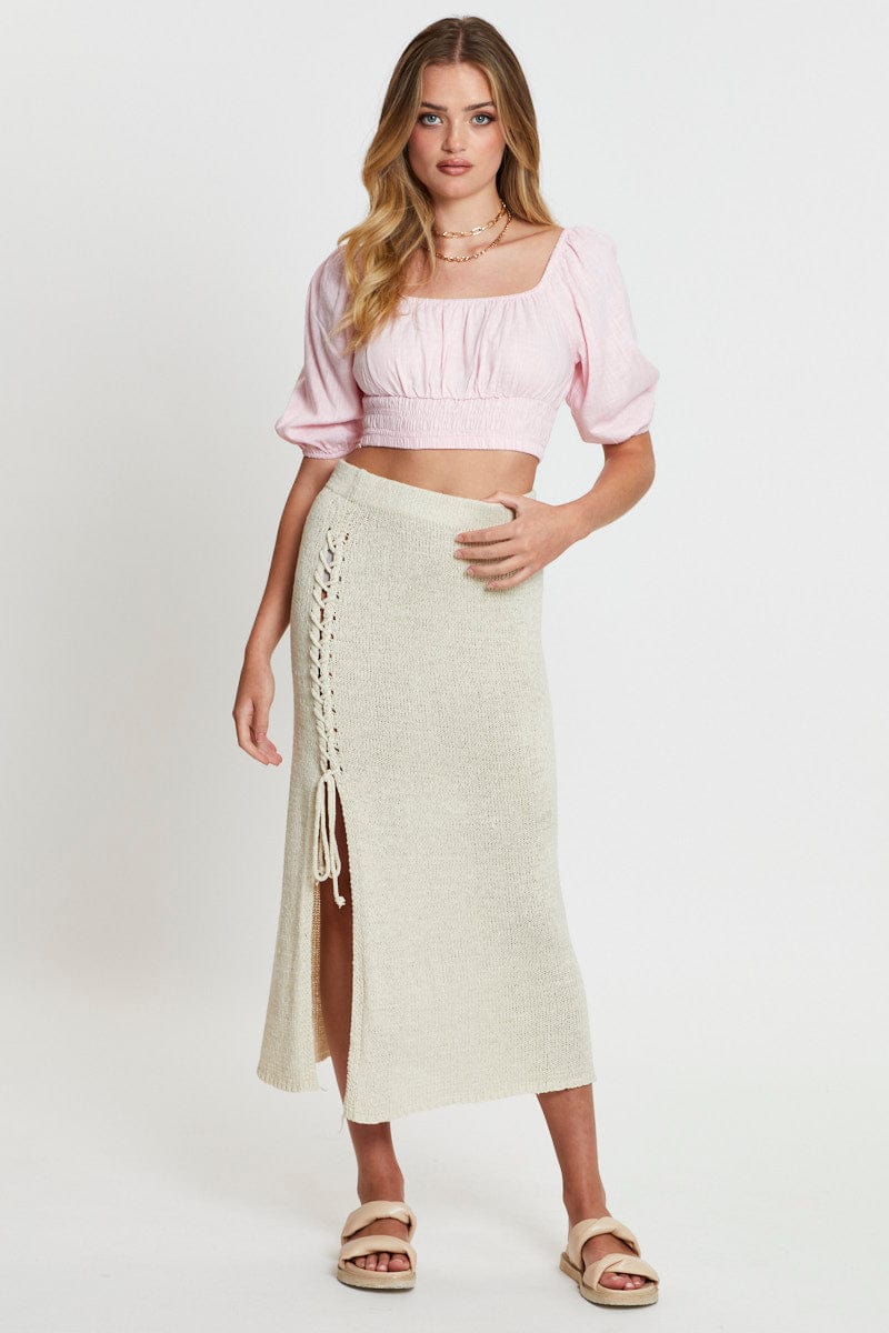 Pink Crop Top Short Sleeve Gathered Bust