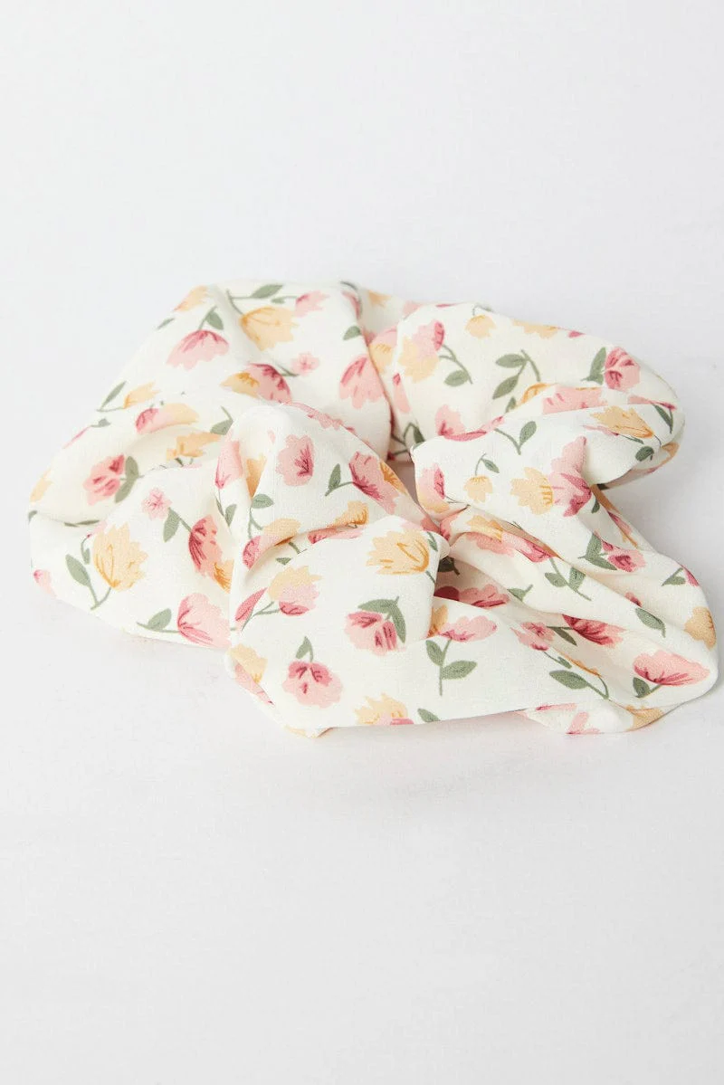 Pink Floral Scrunchie