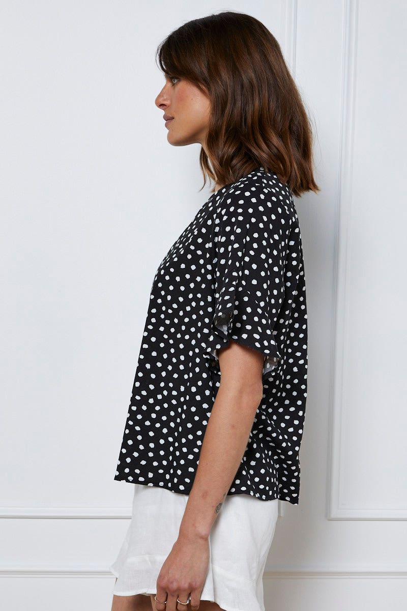 Geo Print Top Short Sleeve Linen