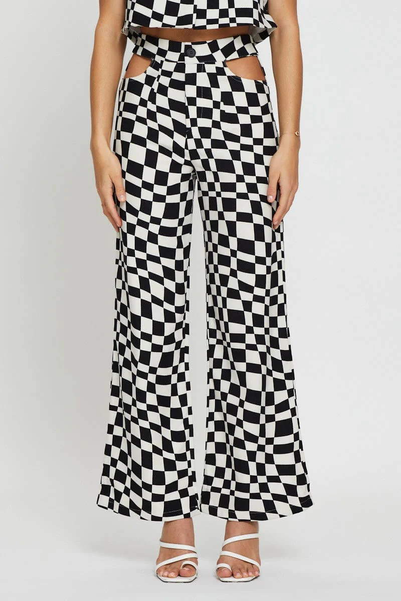 Check Pants Wide Leg