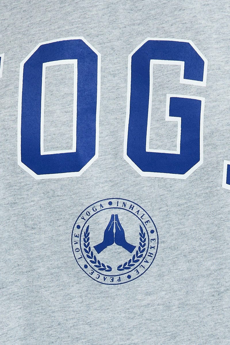 Grey Yoga Slogan Graphic Crop Oversized Tee T-shirt