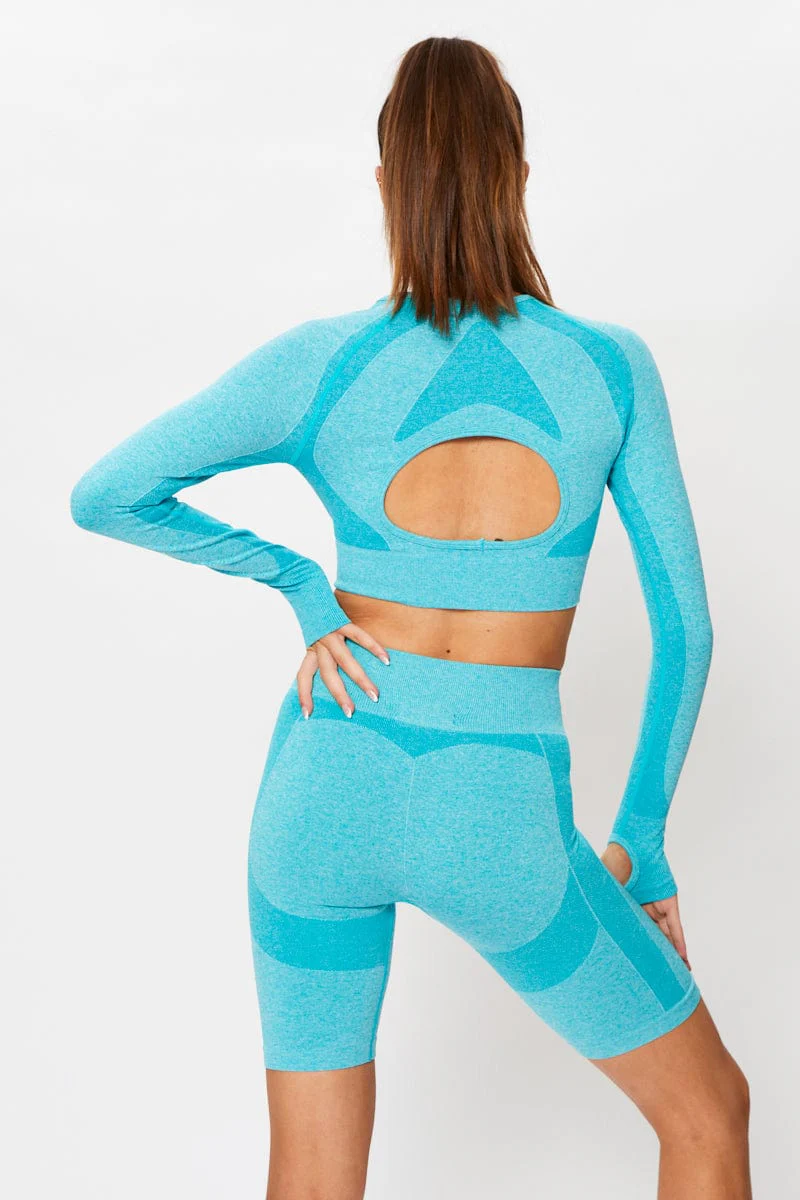 Blue Seamless Top And Bike Short Activewear Set