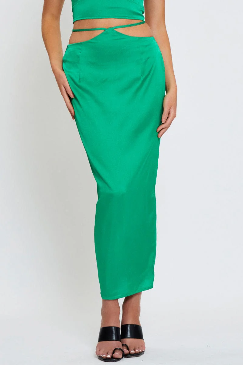 Green Slip Skirt Maxi Satin