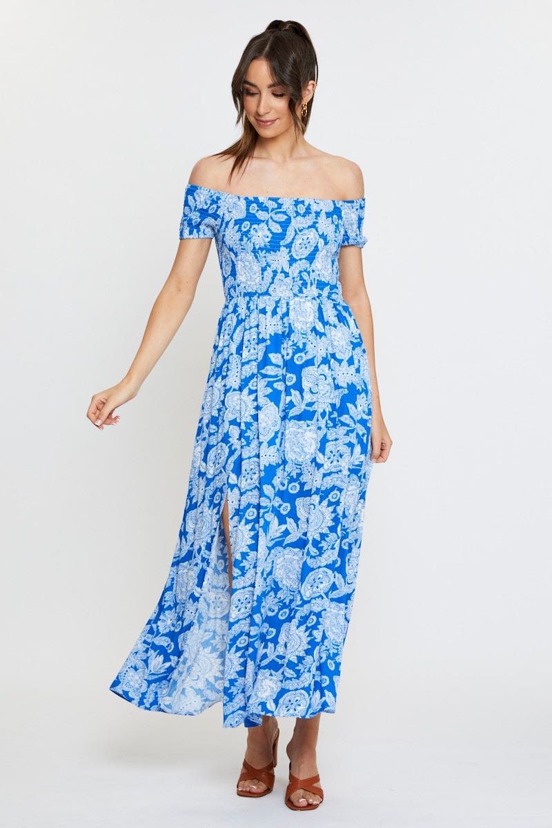 Print Maxi Dress Off Shoulder Evening